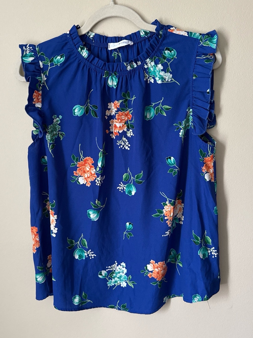 Ces Femme Blue Floral Ruffle Top